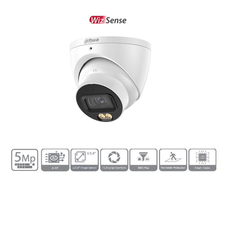 Dahua IP 5MP WizColor White LED 2.8mm Turret Camera Black NEW